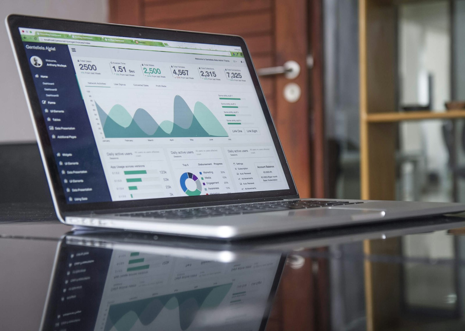 Financial statistics on laptop